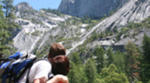 A couple relaxes at Yosemite National Park.