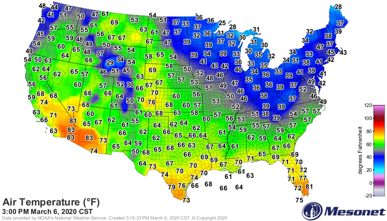 Temperatures Friday afternoon
