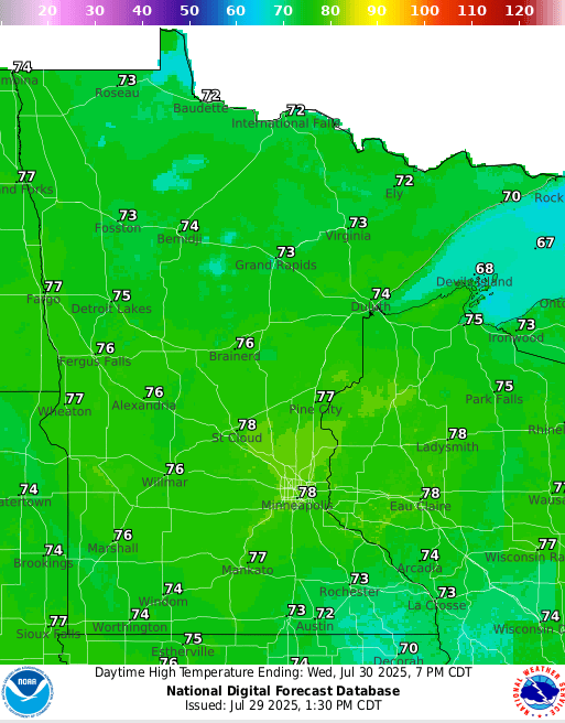 Forecast high temperatures Wednesday