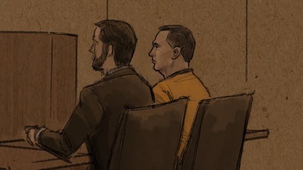 Court sketches of a man at a desk-2