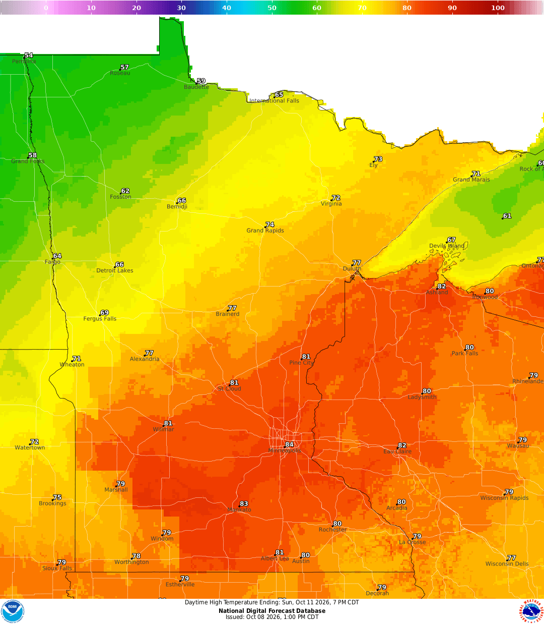 Highs for Sunday