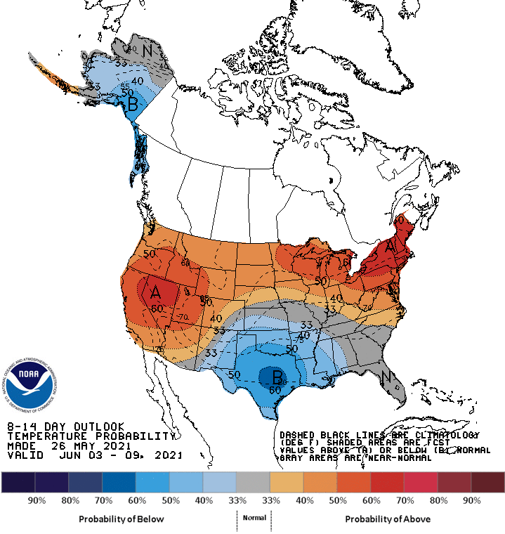 NOAA 8 to 14-day temperature outlook