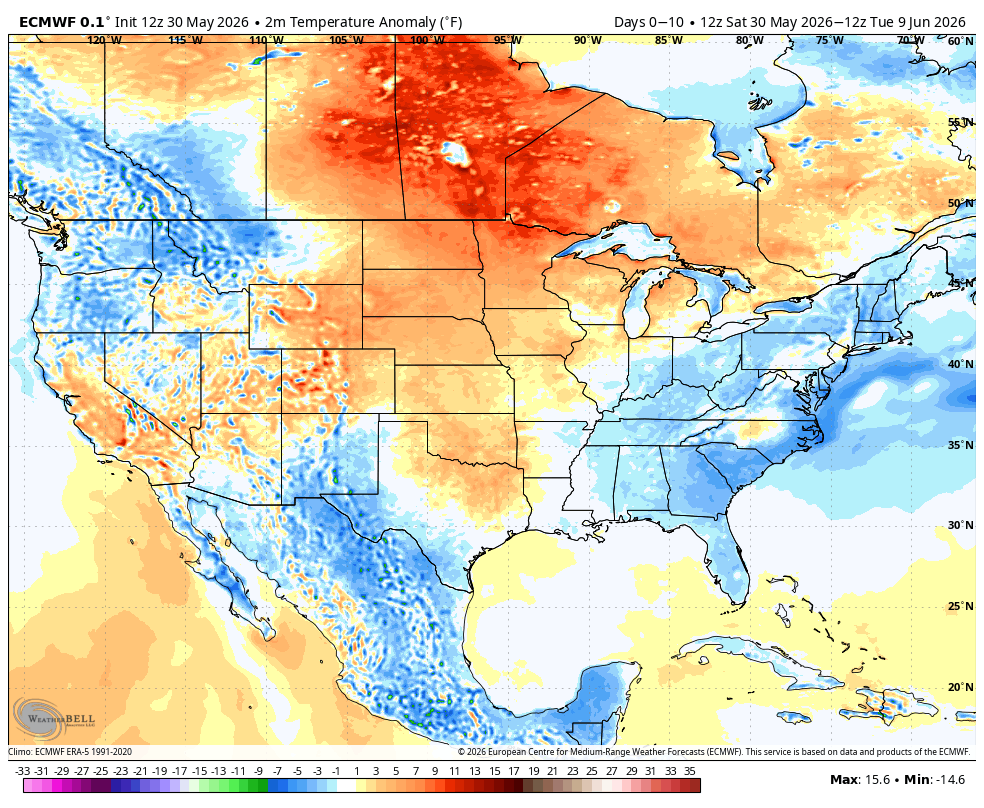 Temperature anomalies through June 9