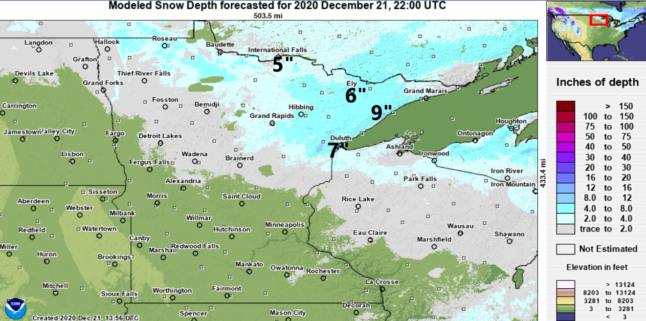 Snow cover Monday afternoon