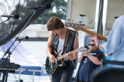 a band performing on stage