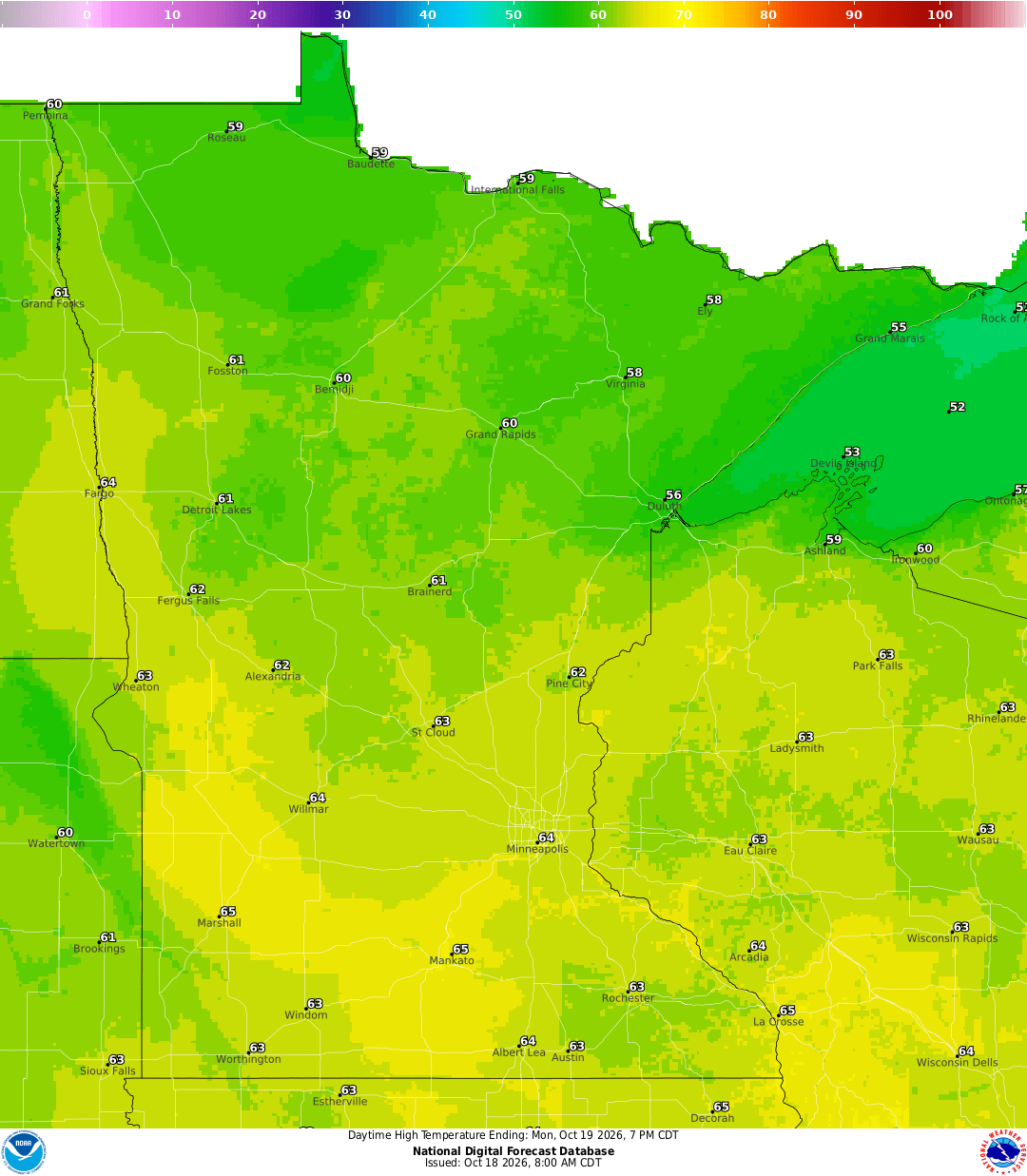 Highs for Monday