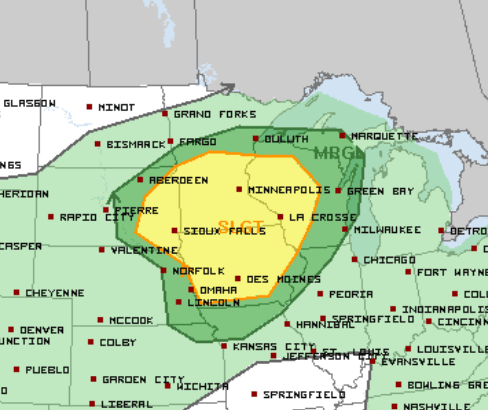 Severe weather risk areas Wednesday