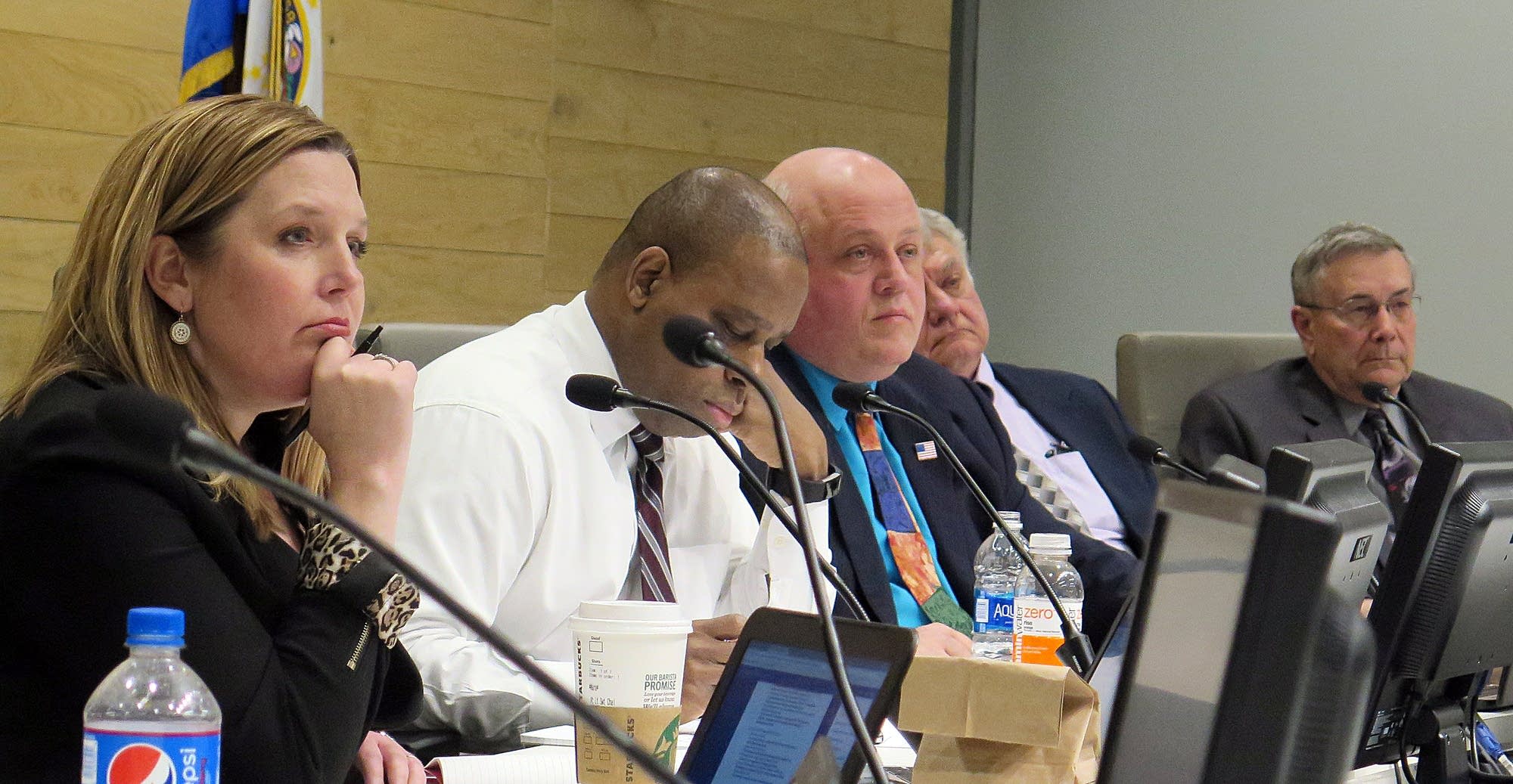 Forest Lake City Council members listen to public testimony.