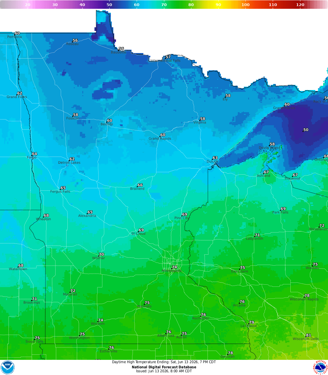 Highs for Saturday