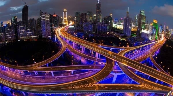 Vehicles on roads during rush hour in Shanghai. 