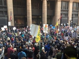 Protesters demonstrate against the Dakota Access Pipeline.