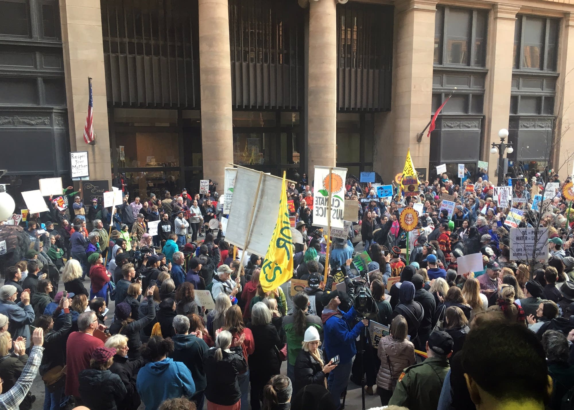 Protesters demonstrate against the Dakota Access Pipeline.