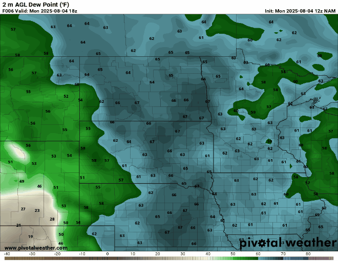 Dew points Monday through Thursday