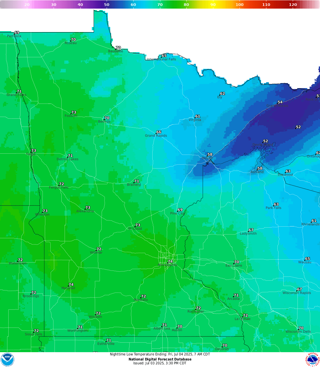Lows for Thursday night