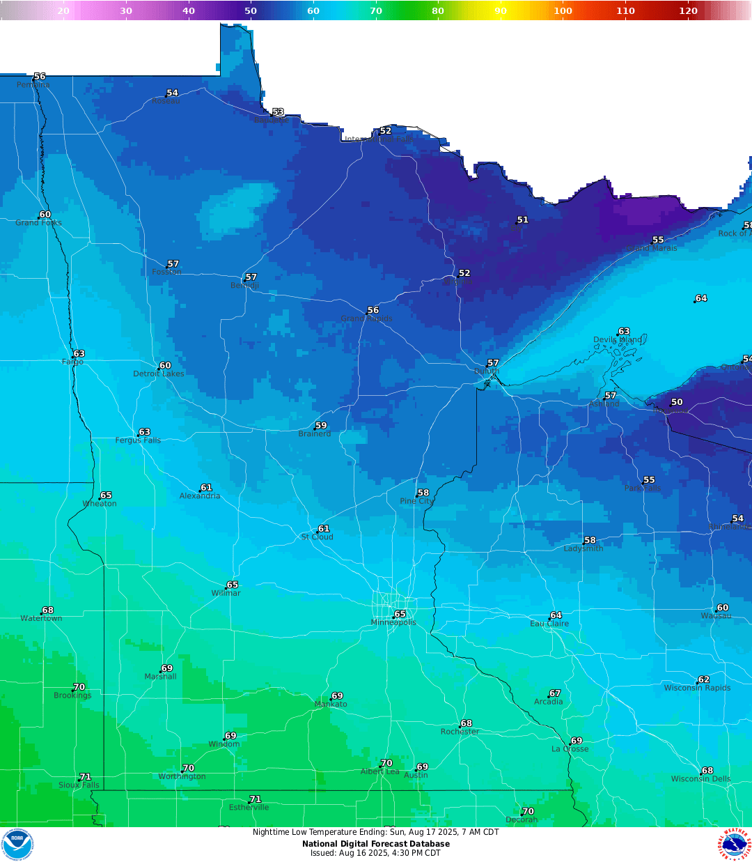 Lows for Saturday night