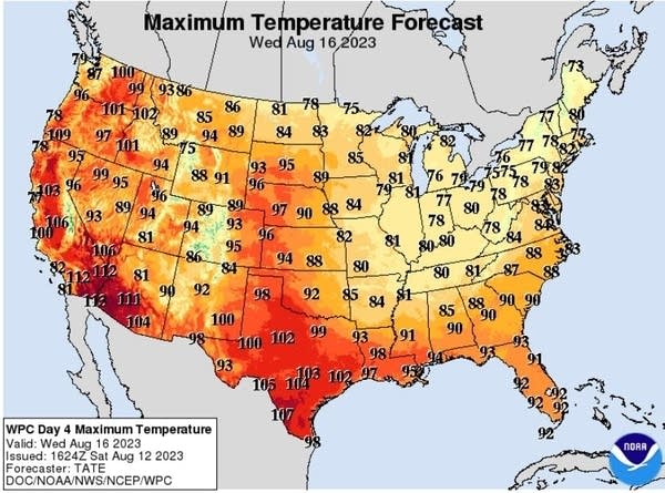 Forecast high temperatures Wednesday