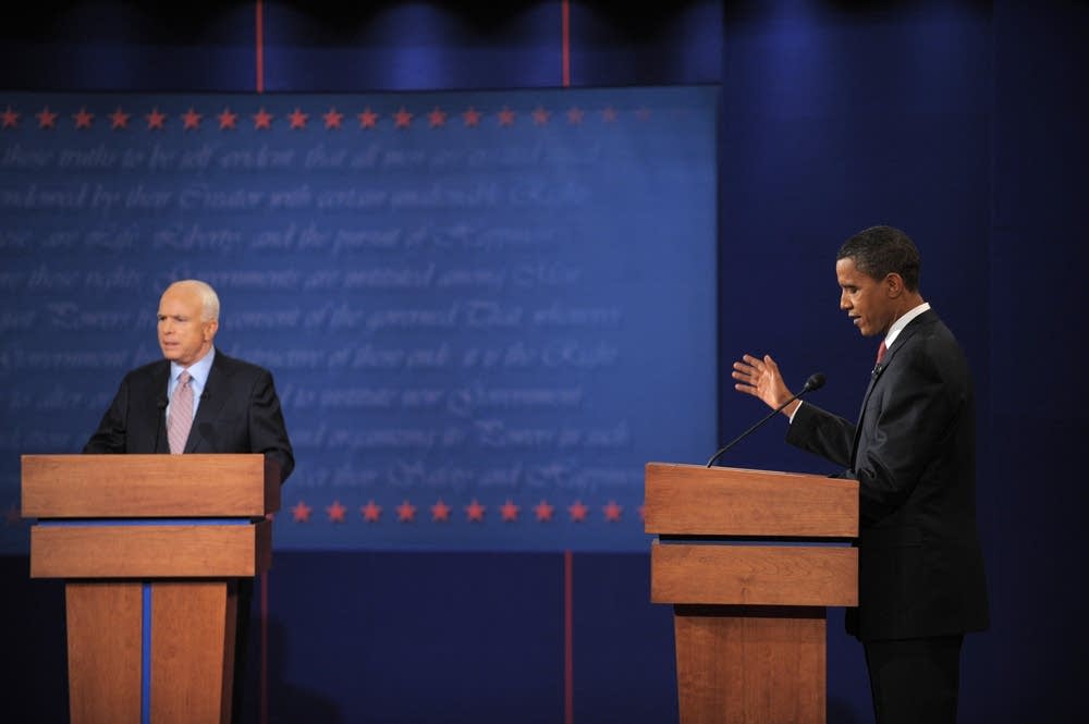 Obama speaks during the first debate