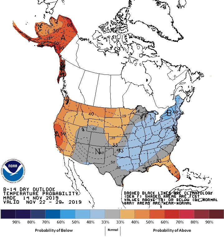 NOAA 8-14 day temperature outlook 