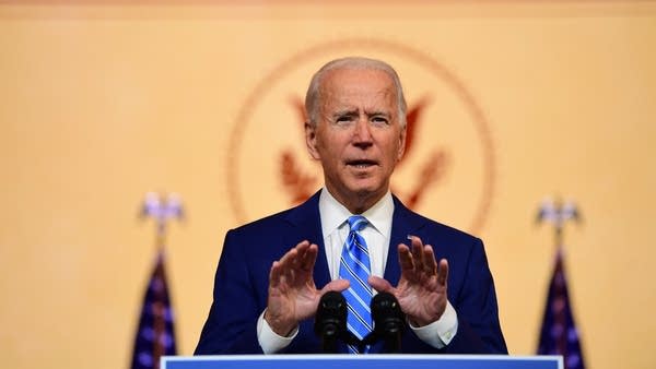 President-elect Joe Biden delivers a Thanksgiving address at The Queen theater on Nov. 25, 2020, in Wilmington, Delaware.