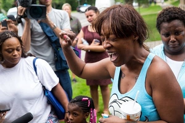 Diamond Reynolds speaks to the media outside the governor's mansion in St. Paul on Thursday.