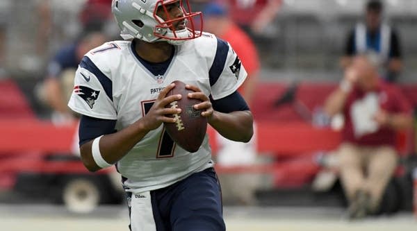 Quarterback Jacoby Brissett of the New England Patriots before an NFL game against the Arizona Cardinals on Sunday in Glendale, Arizona.