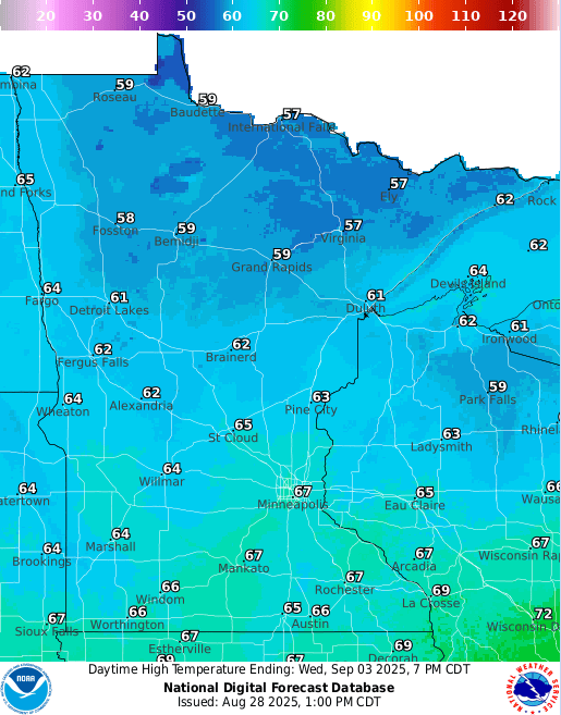Forecast high temperatures Wednesday