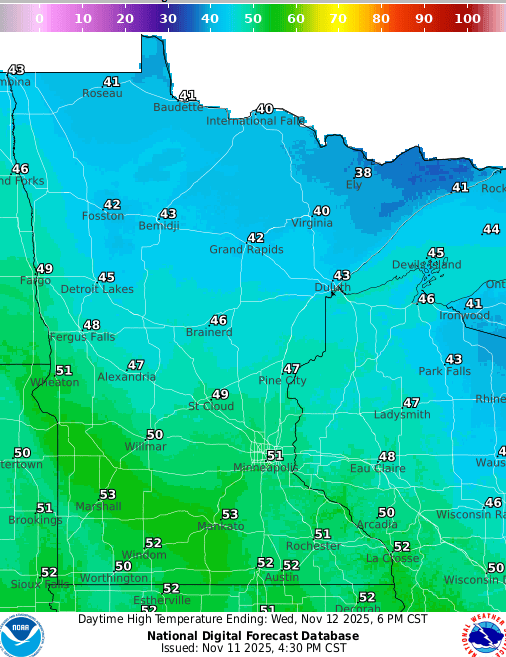 Forecast high temperatures Wednesday