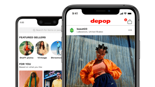 Screenshots of the Depop app, where Gen Zers are buying and selling used retro outfits.