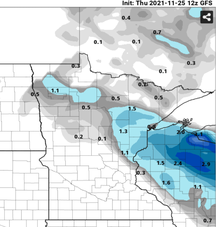 NOAA GFS model snowfall output 