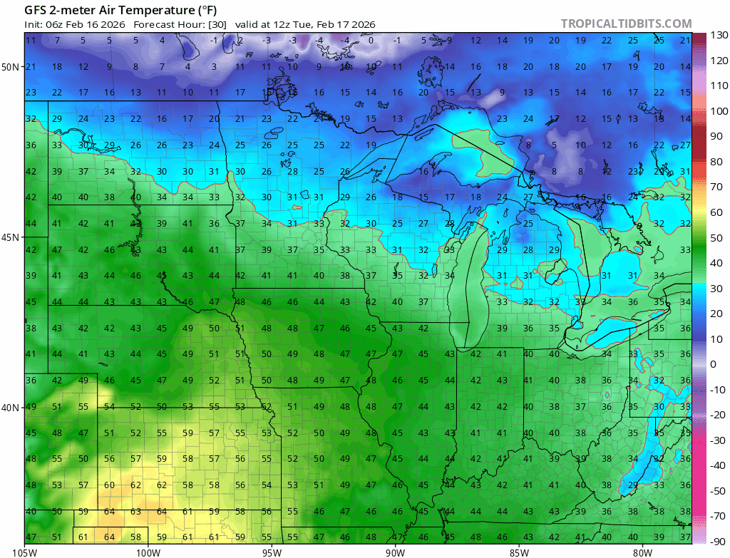 Temperatures Tuesday through Friday