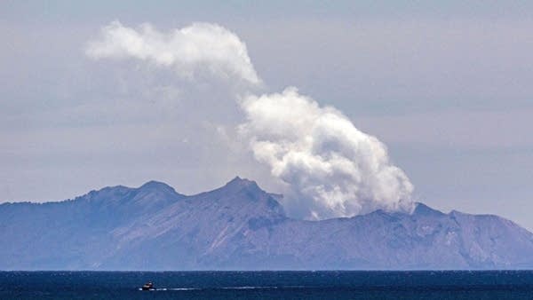 Smoke rises from the White Island volcano following the December 2019 eruption.