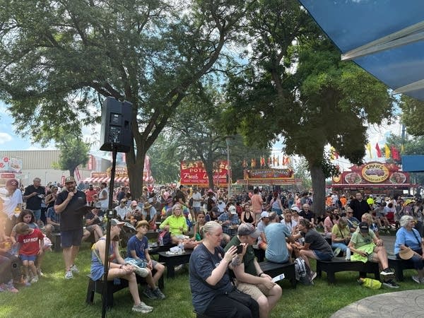 Crowd gathering for interview