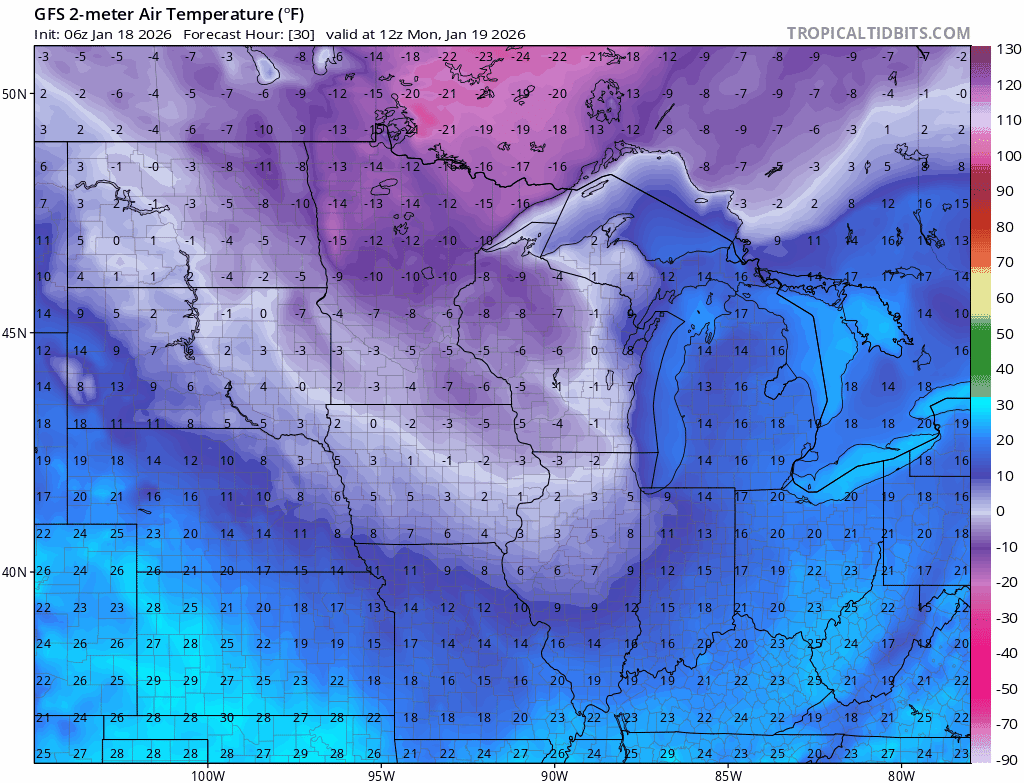 Temperatures Monday through Friday