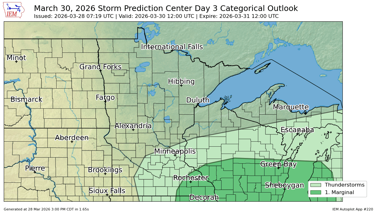 Marginal risk for severe weather Monday