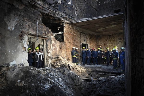 Ukraine shows diplomats damage after Russia’s largest aerial attack since invasion