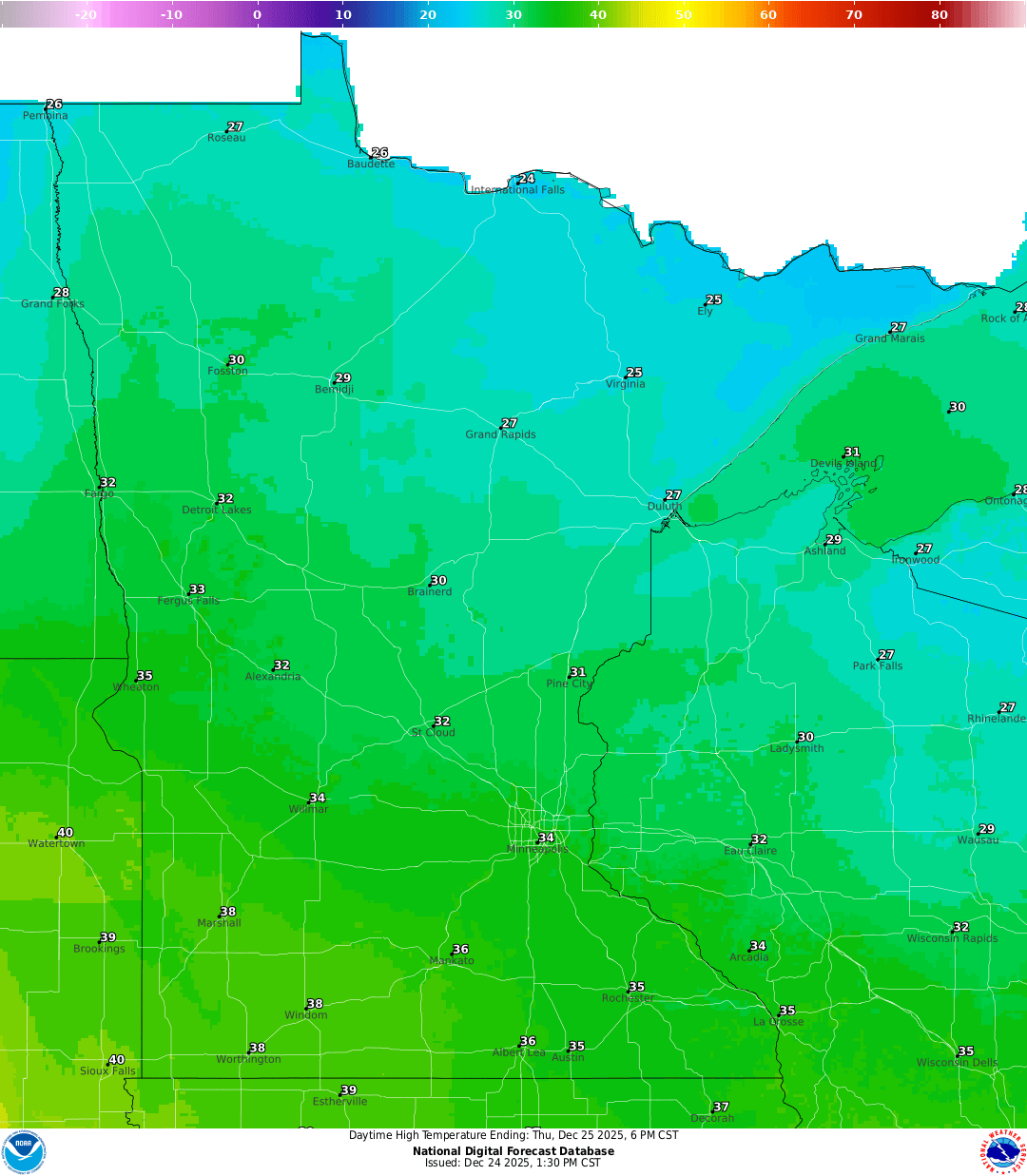Highs for Christmas Day