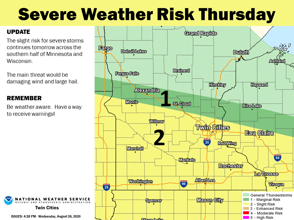 Severe weather risk areas Thursday night