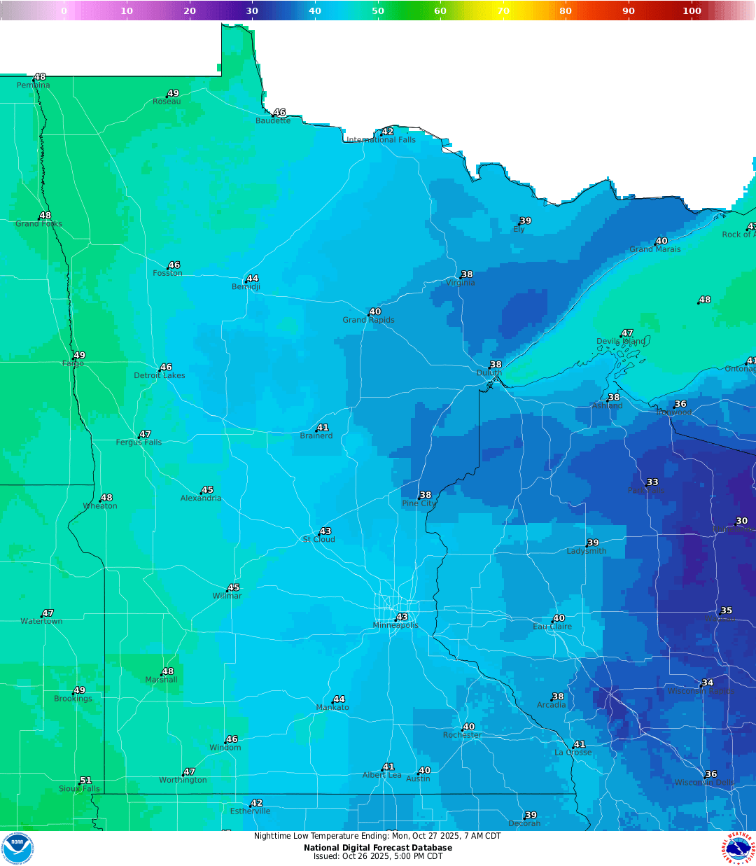 Lows for Sunday night