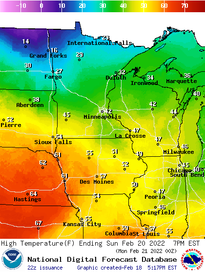 Forecast high temperatures Sunday