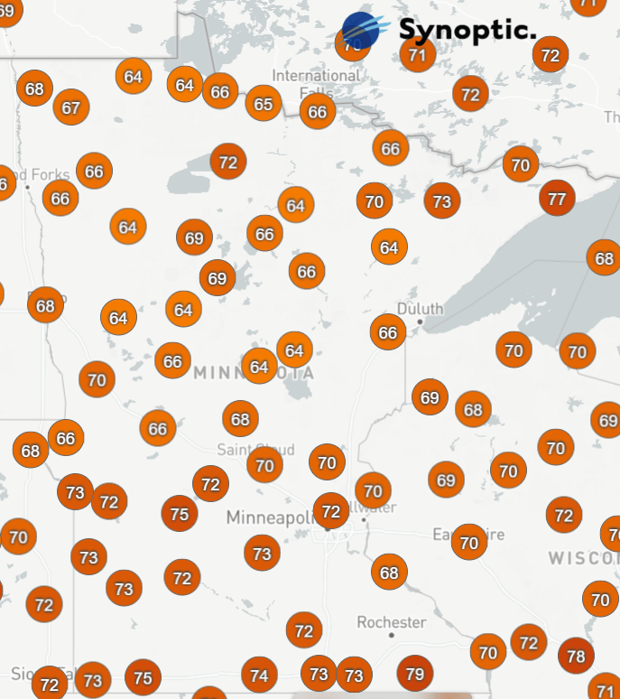 Current dew points at 11:30 a.m. Friday