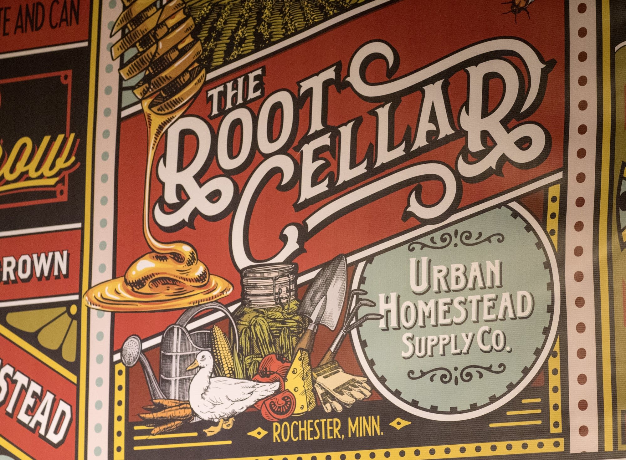 Signs for The Root Cellar inside Forager Brewing.
