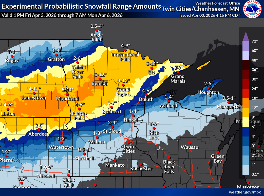 Snowfall projection for Minnesota