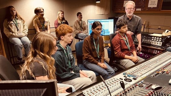 The Class Notes 2025-26 Teen Council participates in a recording session at Maud Moon Weyerhaeuser Studio