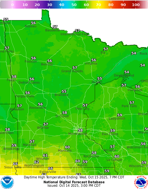 Forecast high temperatures Wednesday