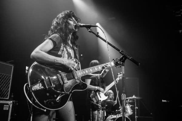 Sade Sanchez of the band LA Witch performs at The Mayan on June 06, 2022 in Los Angeles, California.