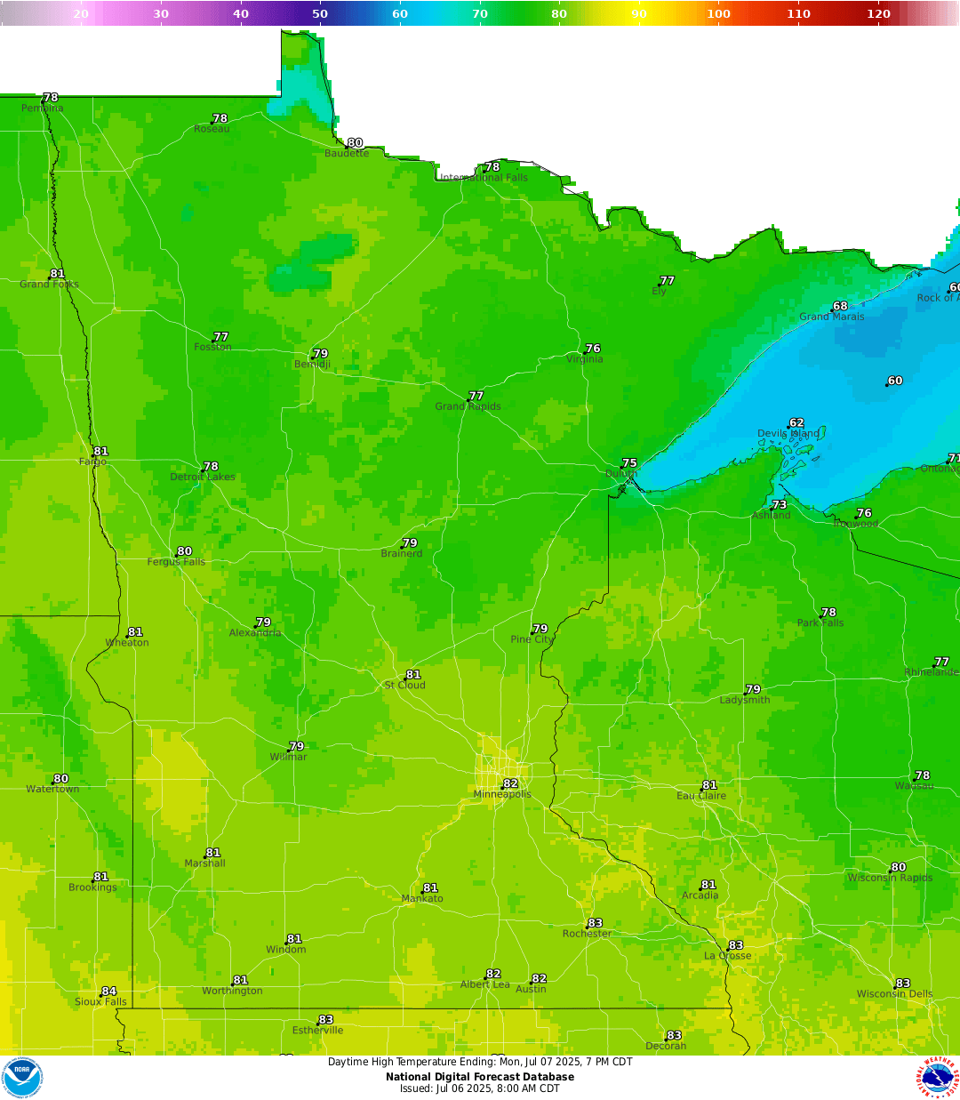 Highs for Monday