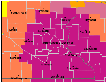 Map of heat alerts