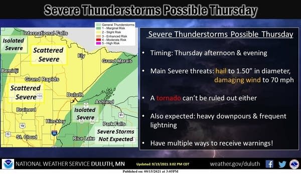 Severe weather risk areas for northern Minnesota