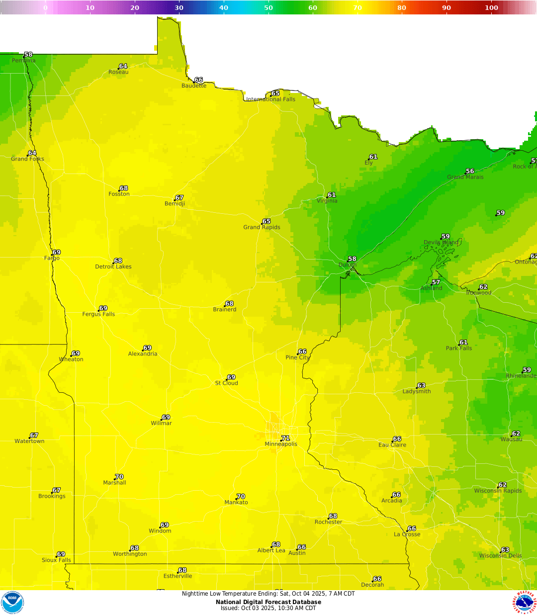 Lows for Friday night