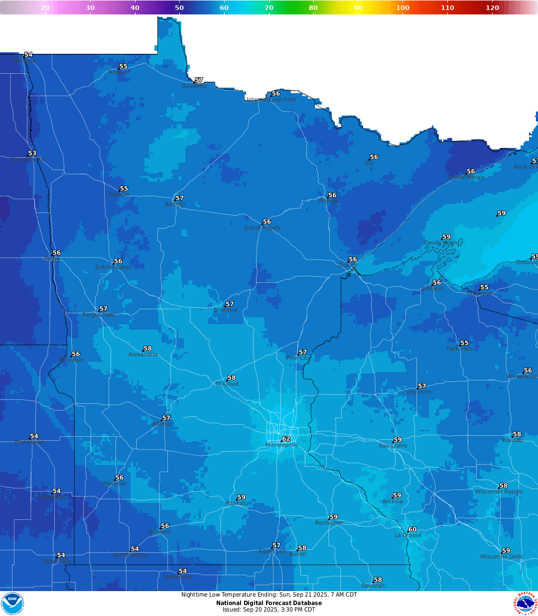 Lows for Saturday night
